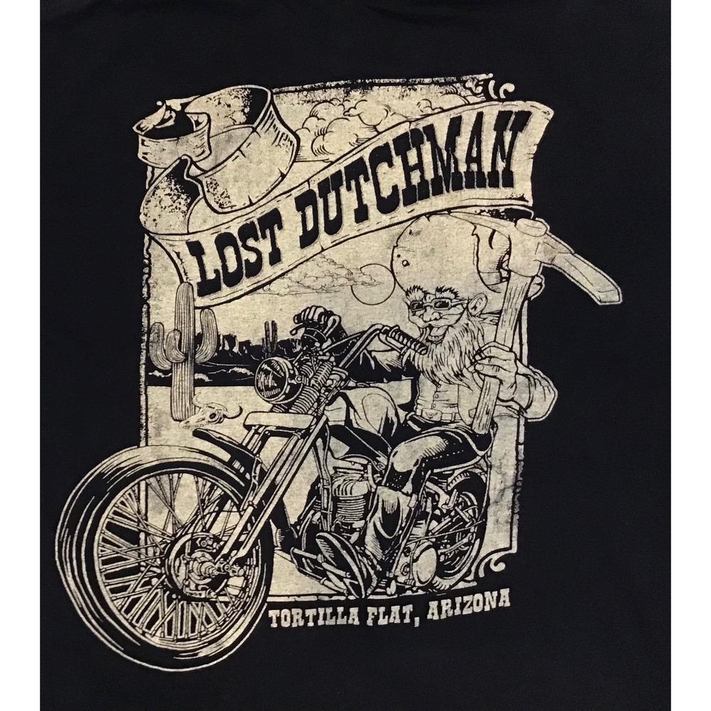 Vintage Lost Dutchman Tortilla Flat Arizona Biker Motorcycle T-Shirt Black Large View 4